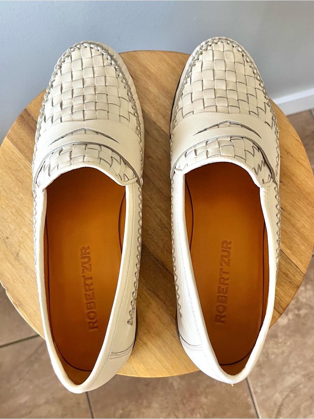 ROBERT ZUR Men's Cream Woven Leather Penny Loafers Size 10M -Quiet Luxury - Picture 10 of 11
